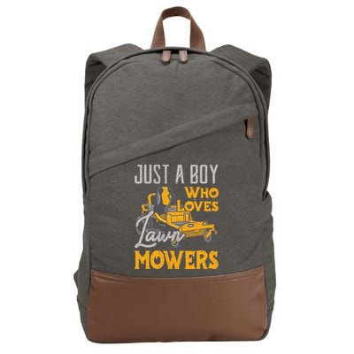 Lawn Mowing Just A Boy Who Loves Mowers Gardener Cotton Canvas Backpack