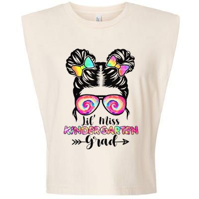 Lil' Miss Kindergarten Grad Graduation Messy Bun Garment-Dyed Women's Muscle Tee