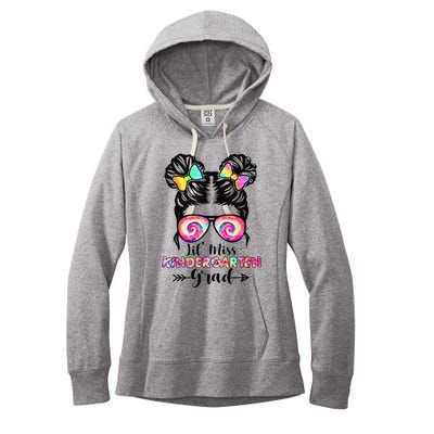 Lil' Miss Kindergarten Grad Graduation Messy Bun Women's Fleece Hoodie