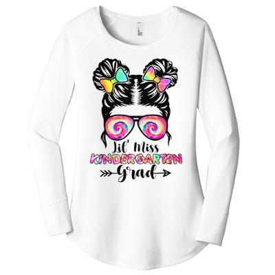 Lil' Miss Kindergarten Grad Graduation Messy Bun Women's Perfect Tri Tunic Long Sleeve Shirt