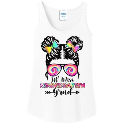 Lil' Miss Kindergarten Grad Graduation Messy Bun Ladies Essential Tank