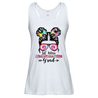 Lil' Miss Kindergarten Grad Graduation Messy Bun Ladies Essential Flowy Tank