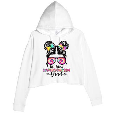 Lil' Miss Kindergarten Grad Graduation Messy Bun Crop Fleece Hoodie