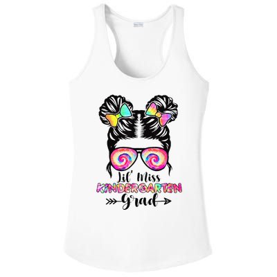 Lil' Miss Kindergarten Grad Graduation Messy Bun Ladies PosiCharge Competitor Racerback Tank