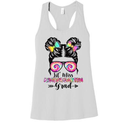 Lil' Miss Kindergarten Grad Graduation Messy Bun Women's Racerback Tank