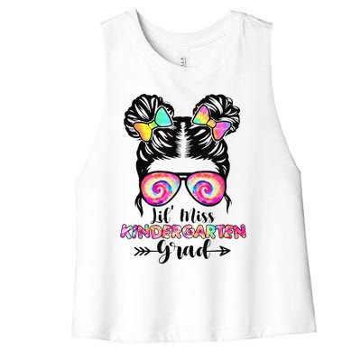 Lil' Miss Kindergarten Grad Graduation Messy Bun Women's Racerback Cropped Tank