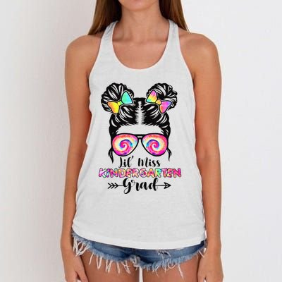 Lil' Miss Kindergarten Grad Graduation Messy Bun Women's Knotted Racerback Tank