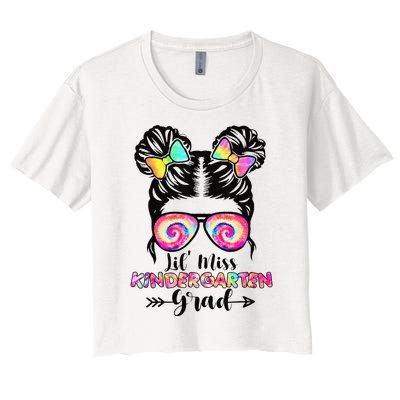 Lil' Miss Kindergarten Grad Graduation Messy Bun Women's Crop Top Tee