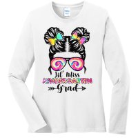 Lil' Miss Kindergarten Grad Graduation Messy Bun Ladies Long Sleeve Shirt