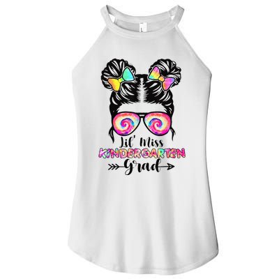 Lil' Miss Kindergarten Grad Graduation Messy Bun Women’s Perfect Tri Rocker Tank