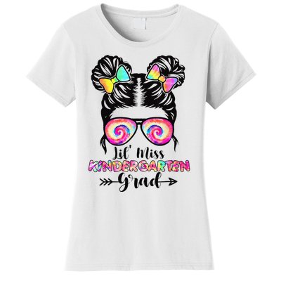 Lil' Miss Kindergarten Grad Graduation Messy Bun Women's T-Shirt