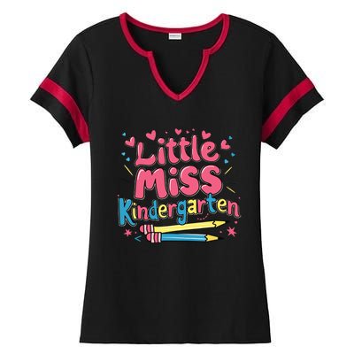 Little Miss Kindergarten Back To School Kinder Girl Ladies Halftime Notch Neck Tee