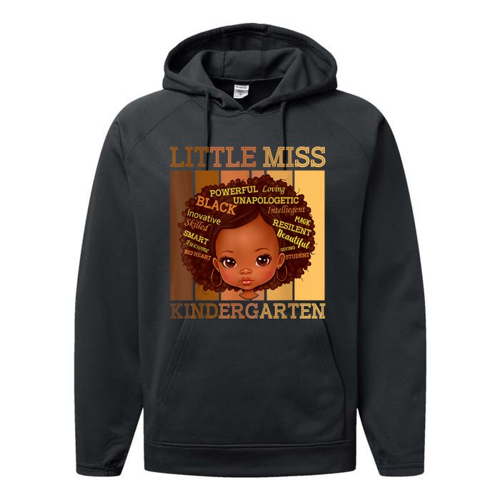 Little Miss Kindergarten Black Back To School Melanin Performance Fleece Hoodie