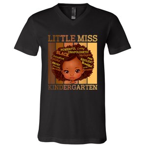 Little Miss Kindergarten Black Back To School Melanin V-Neck T-Shirt