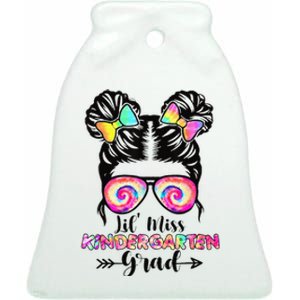 Lil' Miss Kindergarten Grad Messy Bun Tie Dye Ceramic Bell Ornament