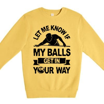 Let Me Know If My Balls Get In Your Way Funny Pool Billiards Gift Premium Crewneck Sweatshirt