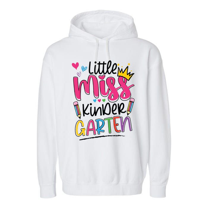 Little Miss Kindergarten Back To School Kinder Girl Garment-Dyed Fleece Hoodie