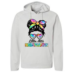 Little Miss Kindergarten Girls Messy Bun Back To School Performance Fleece Hoodie