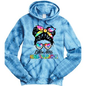 Little Miss Kindergarten Girls Messy Bun Back To School Tie Dye Hoodie