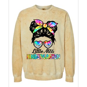 Little Miss Kindergarten Girls Messy Bun Back To School Colorblast Crewneck Sweatshirt