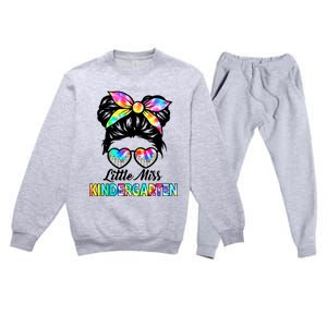 Little Miss Kindergarten Girls Messy Bun Back To School Premium Crewneck Sweatsuit Set