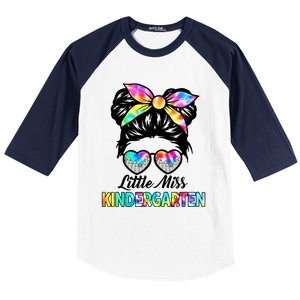 Little Miss Kindergarten Girls Messy Bun Back To School Baseball Sleeve Shirt