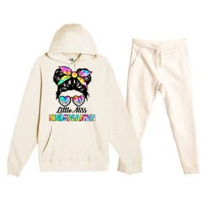 Little Miss Kindergarten Girls Messy Bun Back To School Premium Hooded Sweatsuit Set