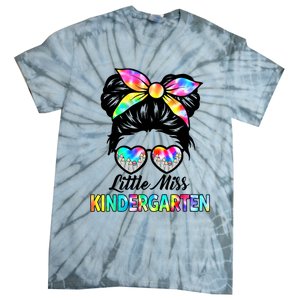 Little Miss Kindergarten Girls Messy Bun Back To School Tie-Dye T-Shirt