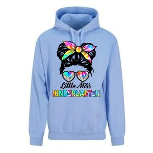 Little Miss Kindergarten Girls Messy Bun Back To School Unisex Surf Hoodie