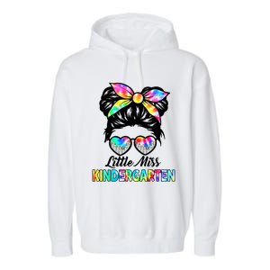 Little Miss Kindergarten Girls Messy Bun Back To School Garment-Dyed Fleece Hoodie