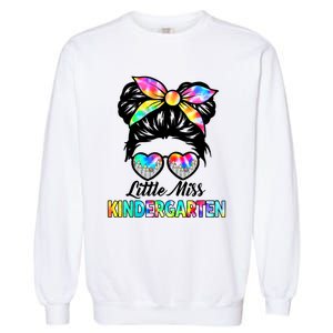 Little Miss Kindergarten Girls Messy Bun Back To School Garment-Dyed Sweatshirt