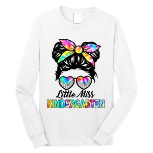 Little Miss Kindergarten Girls Messy Bun Back To School Long Sleeve Shirt