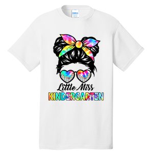 Little Miss Kindergarten Girls Messy Bun Back To School Tall T-Shirt