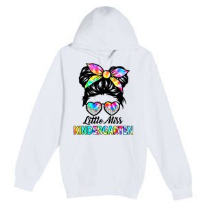 Little Miss Kindergarten Girls Messy Bun Back To School Premium Pullover Hoodie