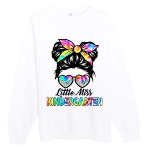 Little Miss Kindergarten Girls Messy Bun Back To School Premium Crewneck Sweatshirt