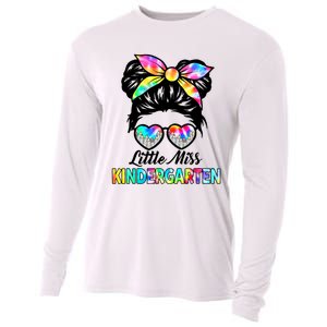 Little Miss Kindergarten Girls Messy Bun Back To School Cooling Performance Long Sleeve Crew