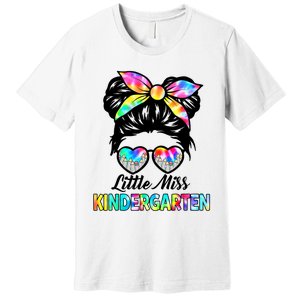 Little Miss Kindergarten Girls Messy Bun Back To School Premium T-Shirt