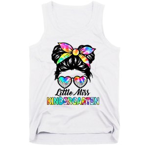 Little Miss Kindergarten Girls Messy Bun Back To School Tank Top