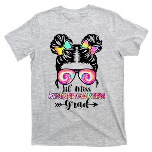 Lil Miss Kindergarten Grad Graduation Messy Bun T-Shirt