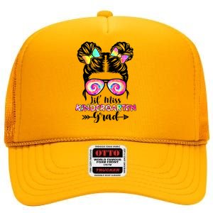 Lil Miss Kindergarten Grad Graduation Messy Bun High Crown Mesh Back Trucker Hat