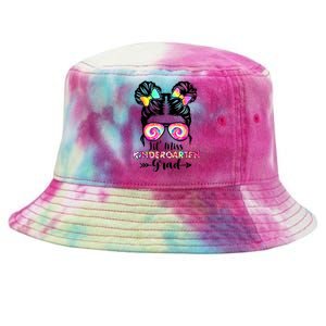 Lil Miss Kindergarten Grad Graduation Messy Bun Tie-Dyed Bucket Hat