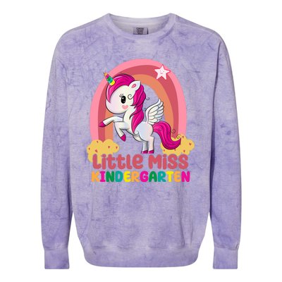 Little Miss Kindergarten Rainbow Unicorn Colorblast Crewneck Sweatshirt