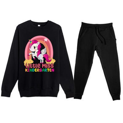 Little Miss Kindergarten Rainbow Unicorn Premium Crewneck Sweatsuit Set