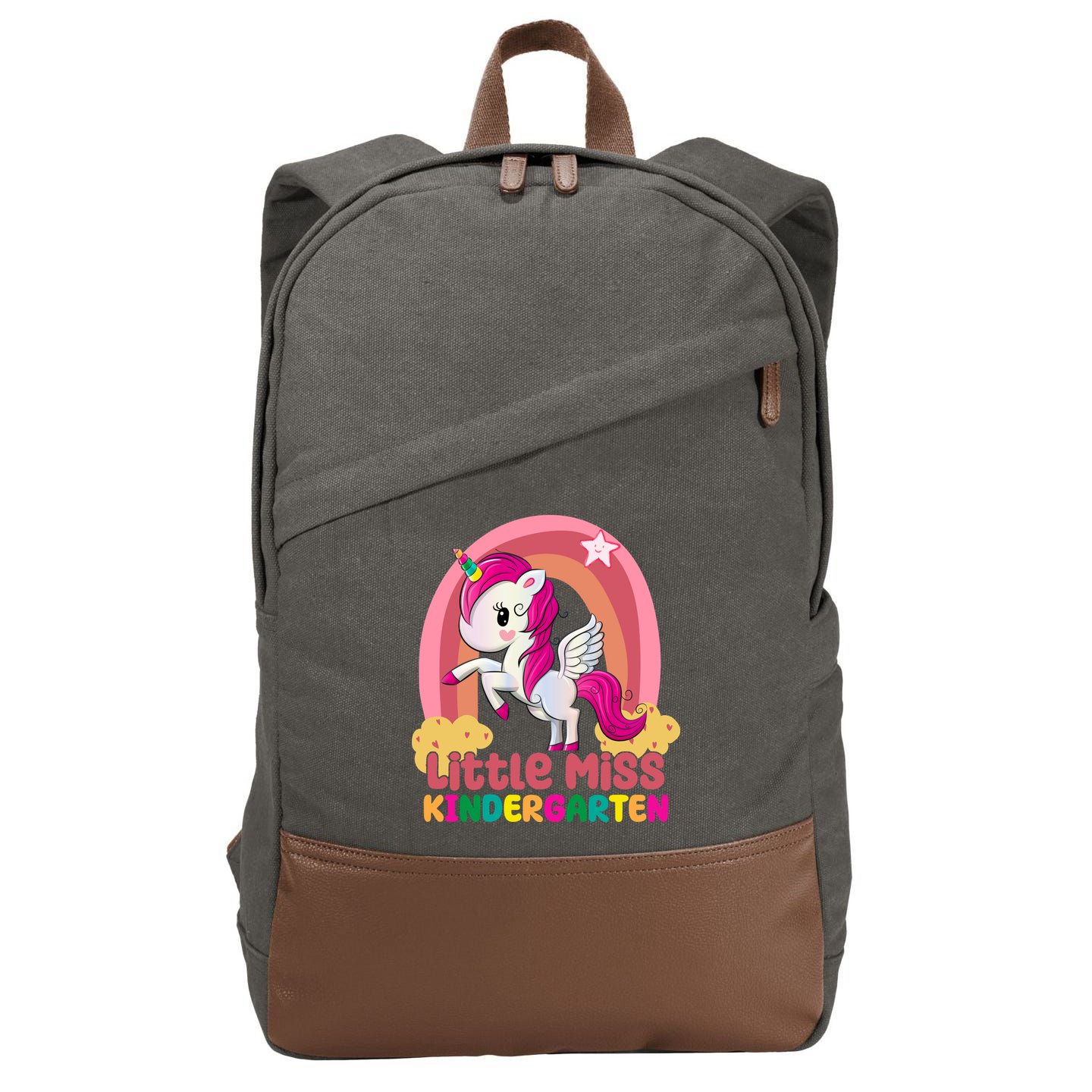 Little Miss Kindergarten Rainbow Unicorn Cotton Canvas Backpack