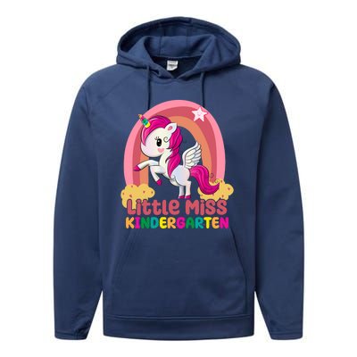 Little Miss Kindergarten Rainbow Unicorn Performance Fleece Hoodie