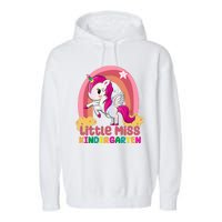 Little Miss Kindergarten Rainbow Unicorn Garment-Dyed Fleece Hoodie