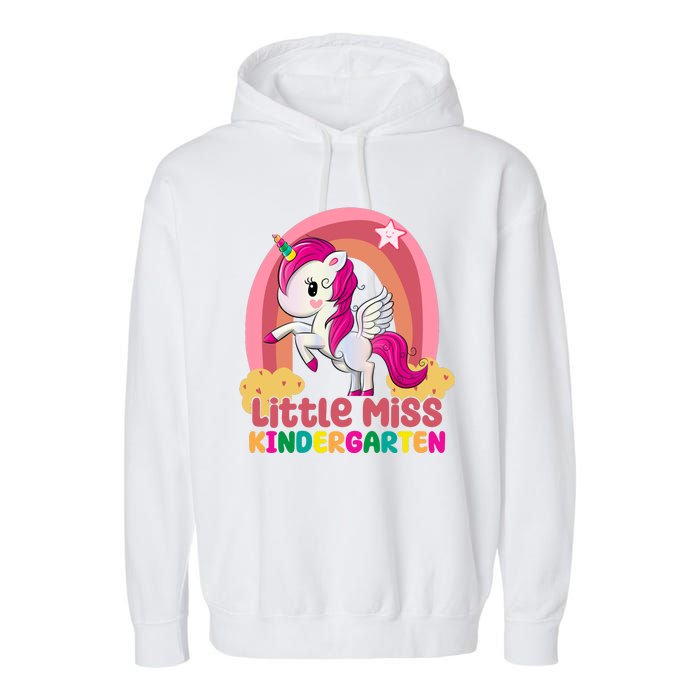 Little Miss Kindergarten Rainbow Unicorn Garment-Dyed Fleece Hoodie