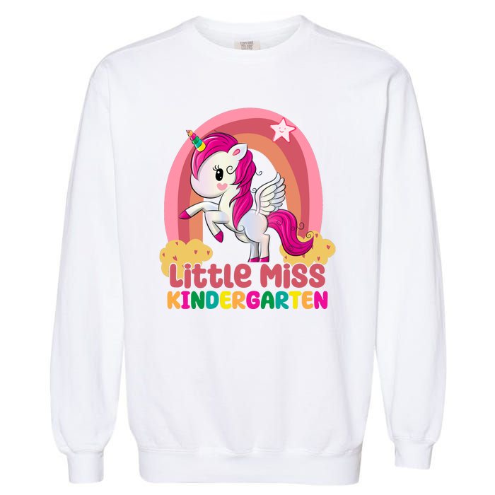 Little Miss Kindergarten Rainbow Unicorn Garment-Dyed Sweatshirt