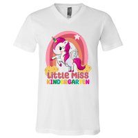 Little Miss Kindergarten Rainbow Unicorn V-Neck T-Shirt