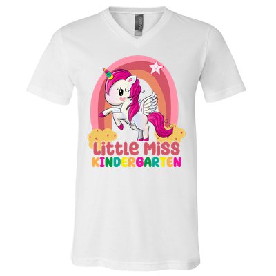 Little Miss Kindergarten Rainbow Unicorn V-Neck T-Shirt